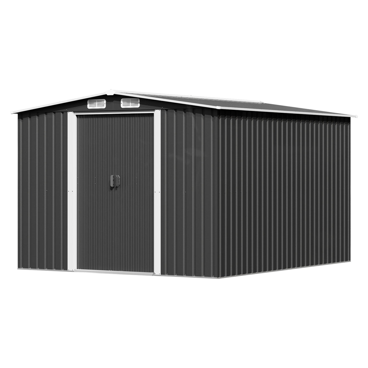 Patiowell 8x10 ft Metal Garden Shed with Double Sliding Doors, Black