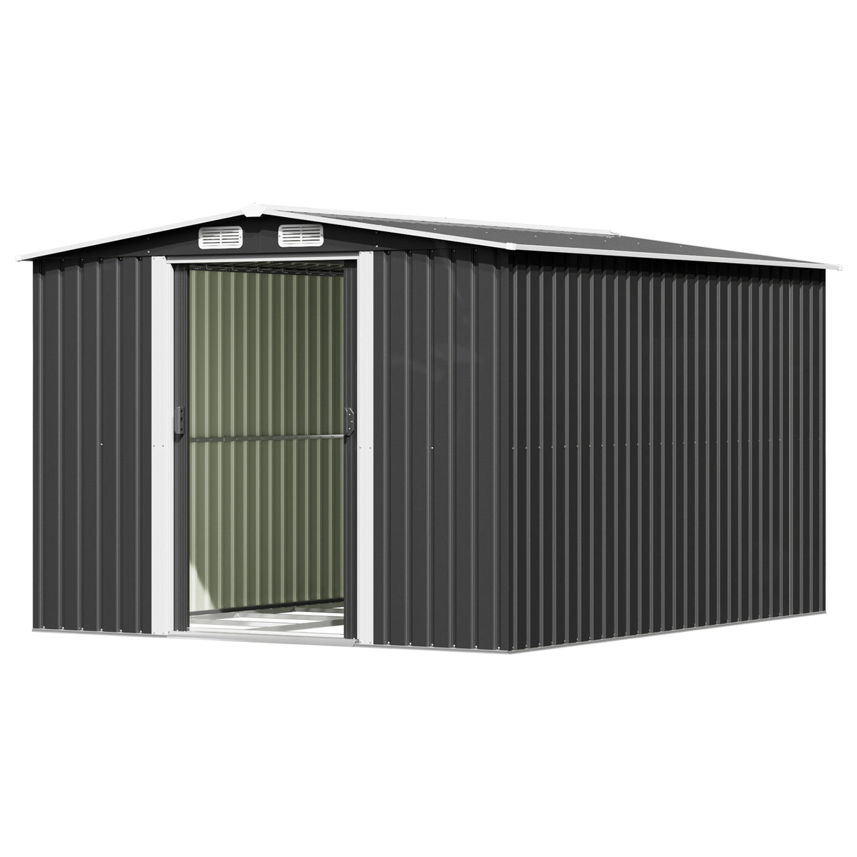 Patiowell 8x10 ft Metal Garden Shed with Double Sliding Doors, Black