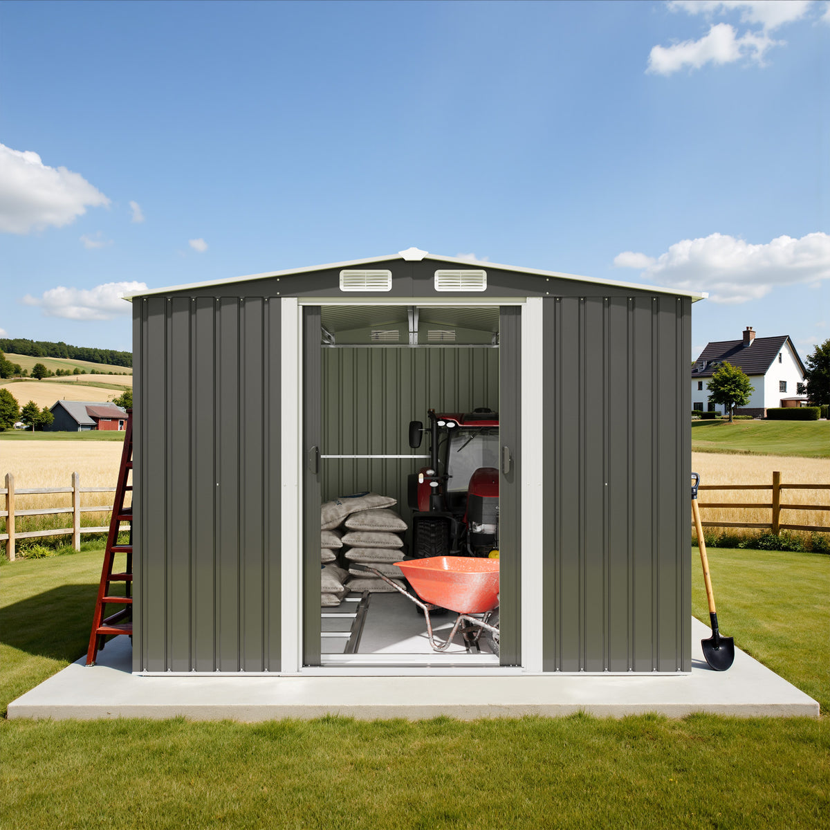 Patiowell 8x10 ft Metal Garden Shed with Double Sliding Doors, Black
