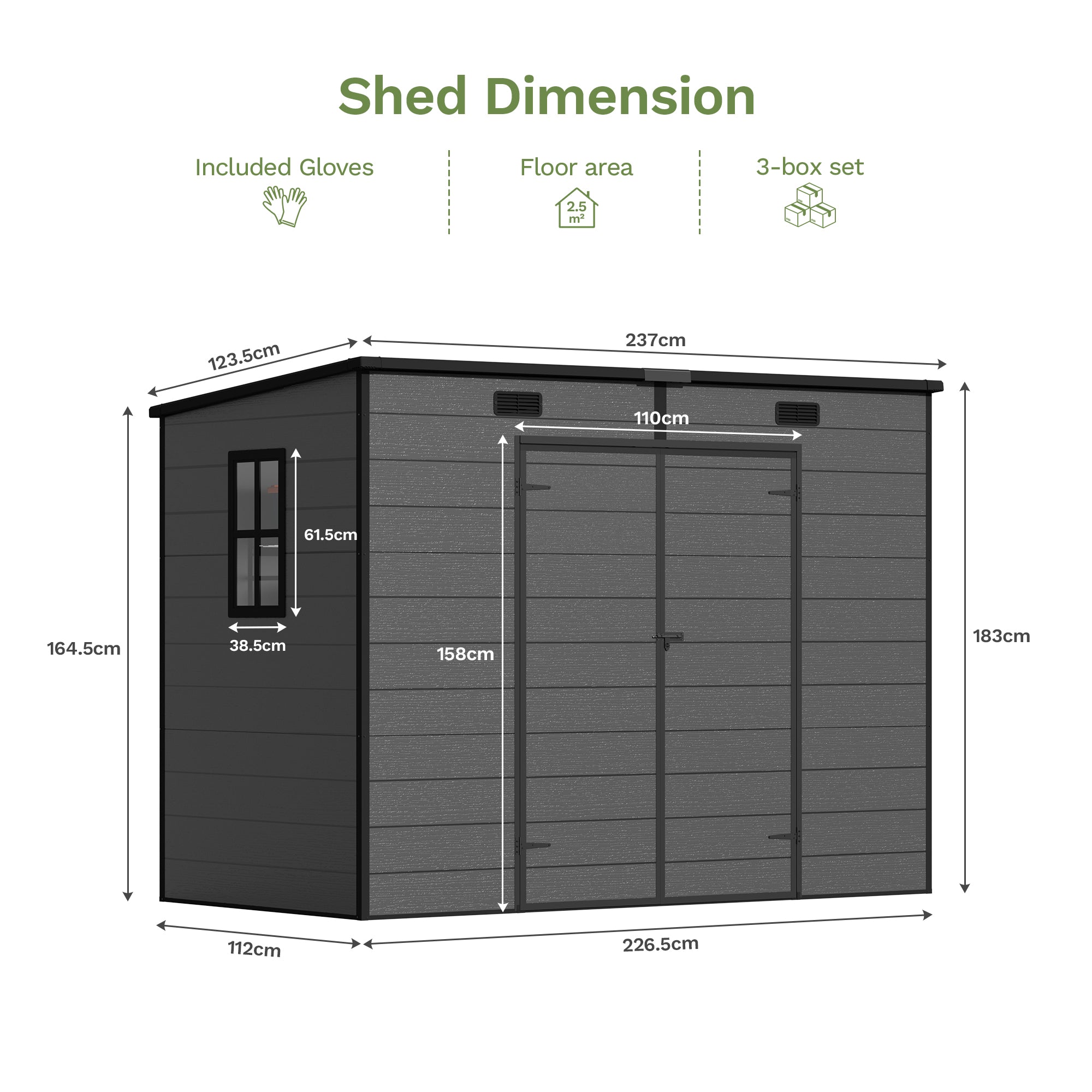 Patiowell 8x4 ft Plastic Storage Garden Shed with Floor & Pent Roof, Dark Grey