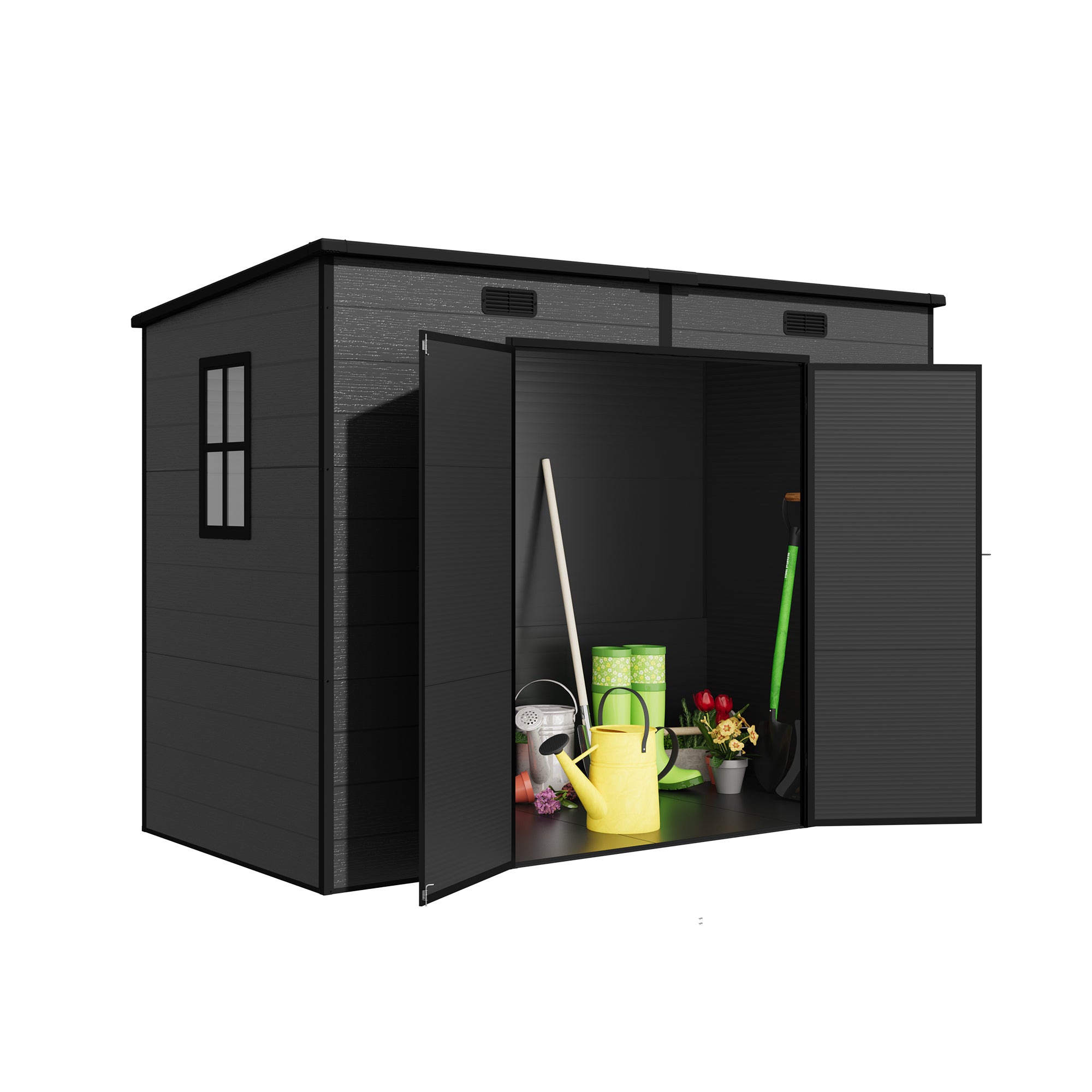 Patiowell 8x4 ft Plastic Storage Garden Shed with Floor & Pent Roof, Dark Grey