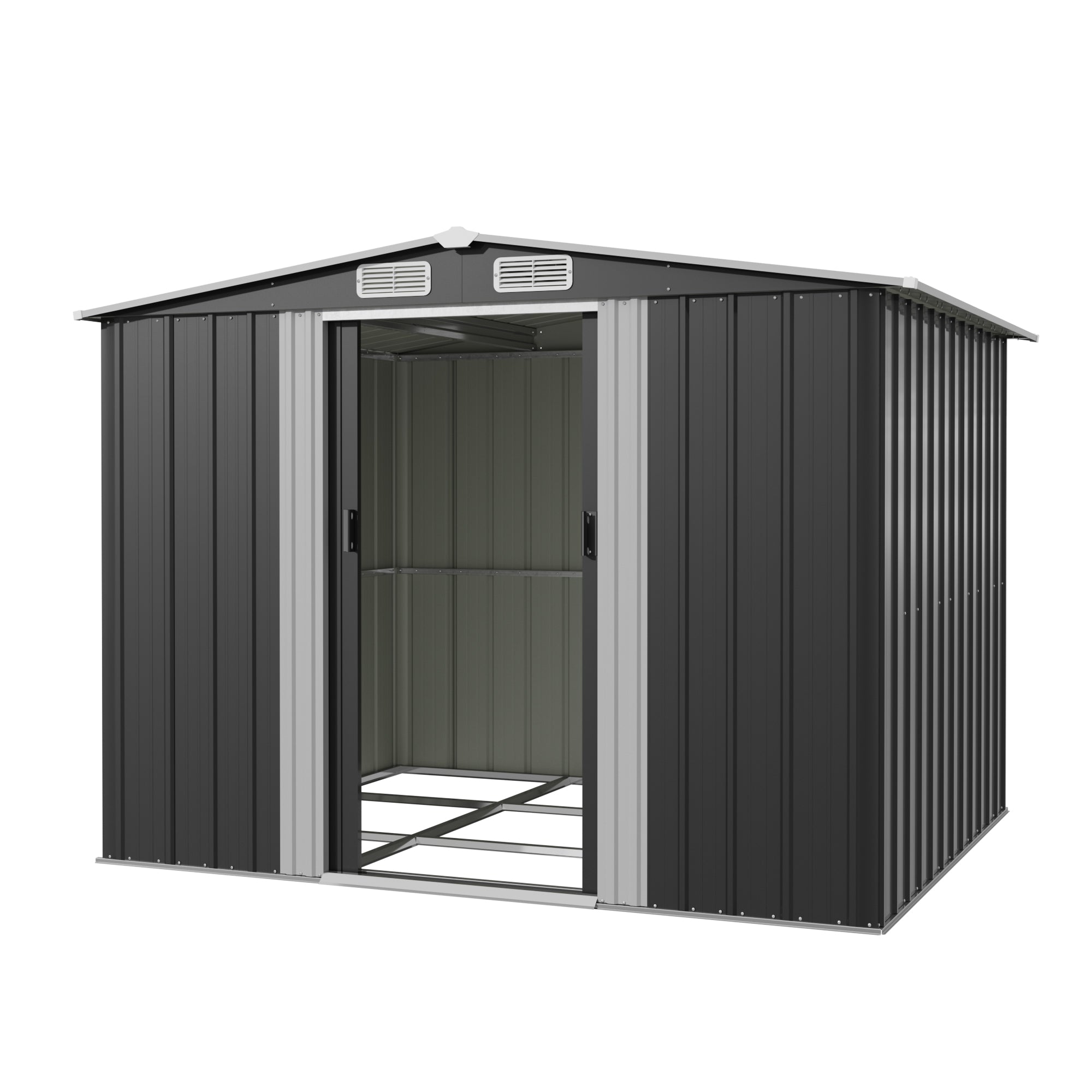 Patiowell 8x6ft Metal Garden Shed with Double Sliding Door & Foundation, Black