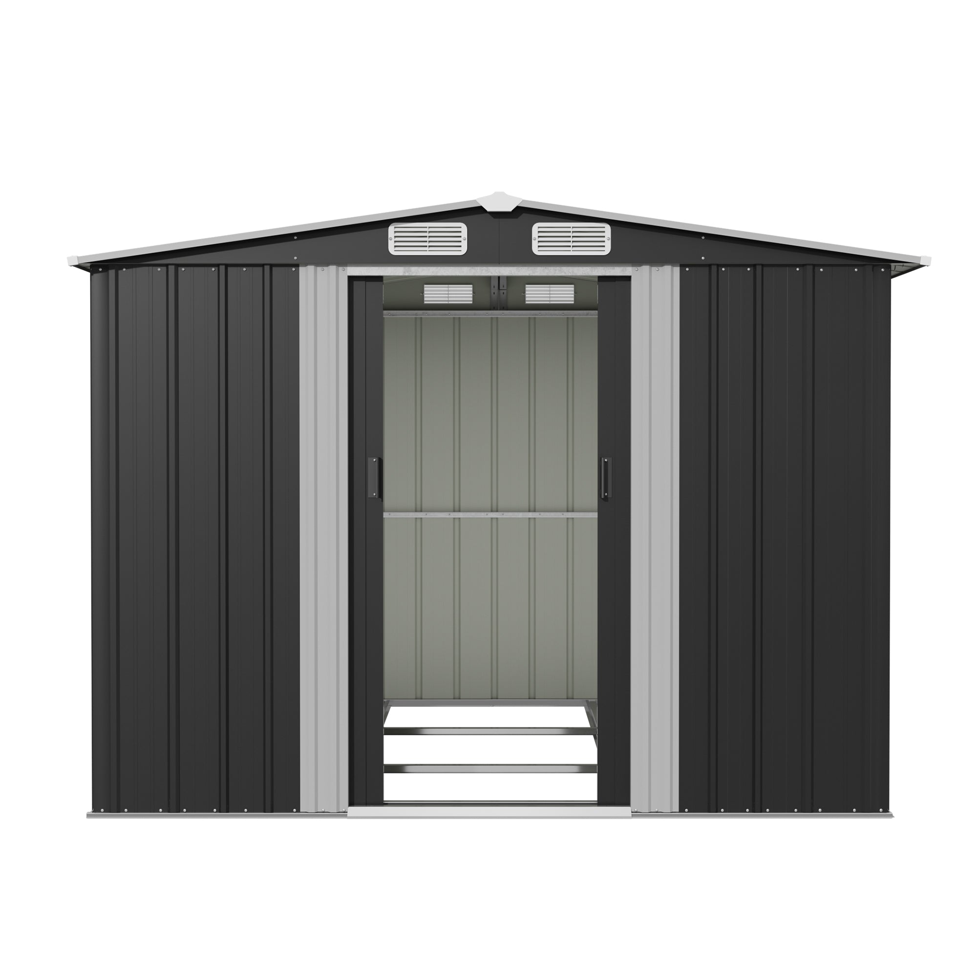 Patiowell 8x6ft Metal Garden Shed with Double Sliding Door & Foundation, Black