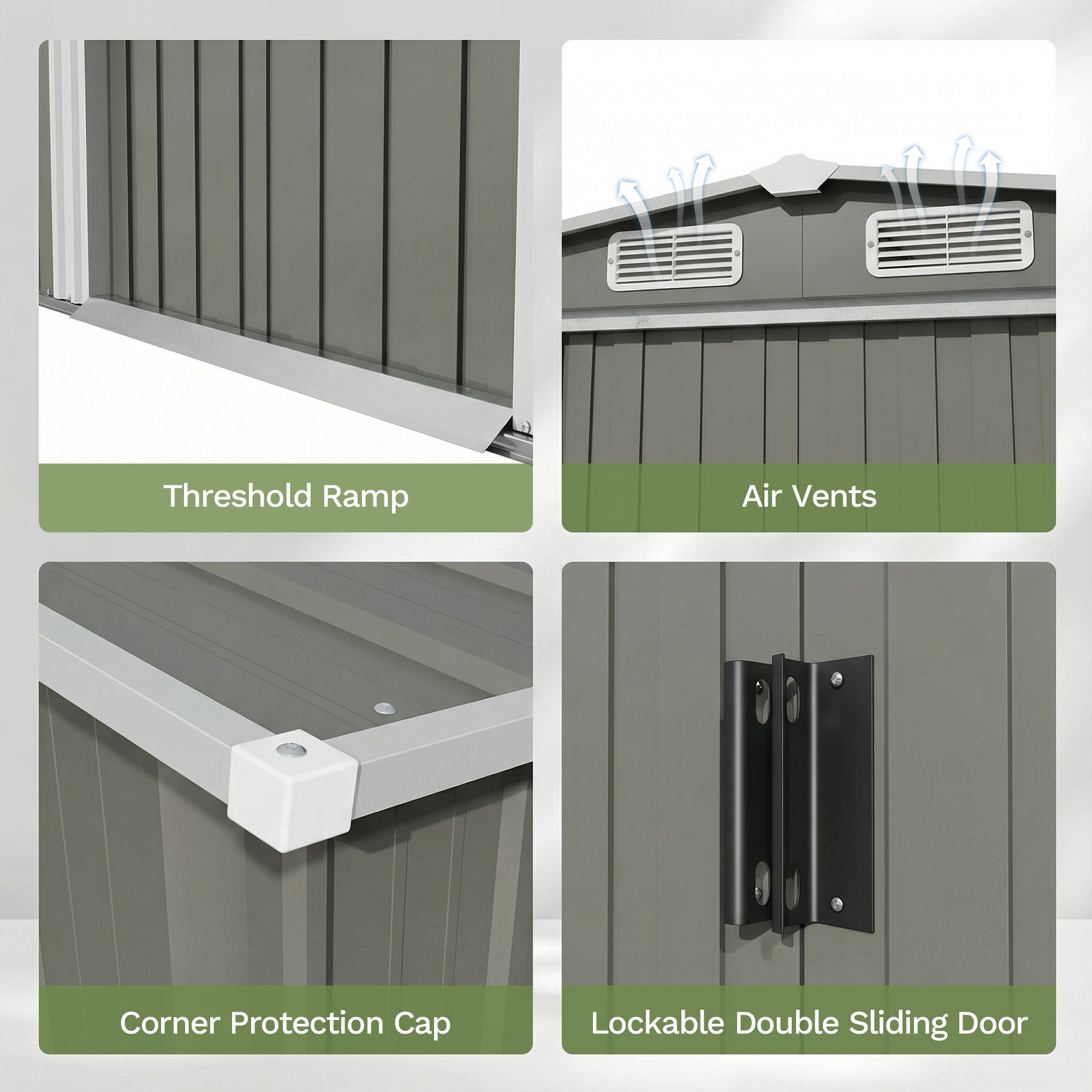 Patiowell 8x6ft Metal Garden Shed with Double Sliding Door & Foundation, Grey