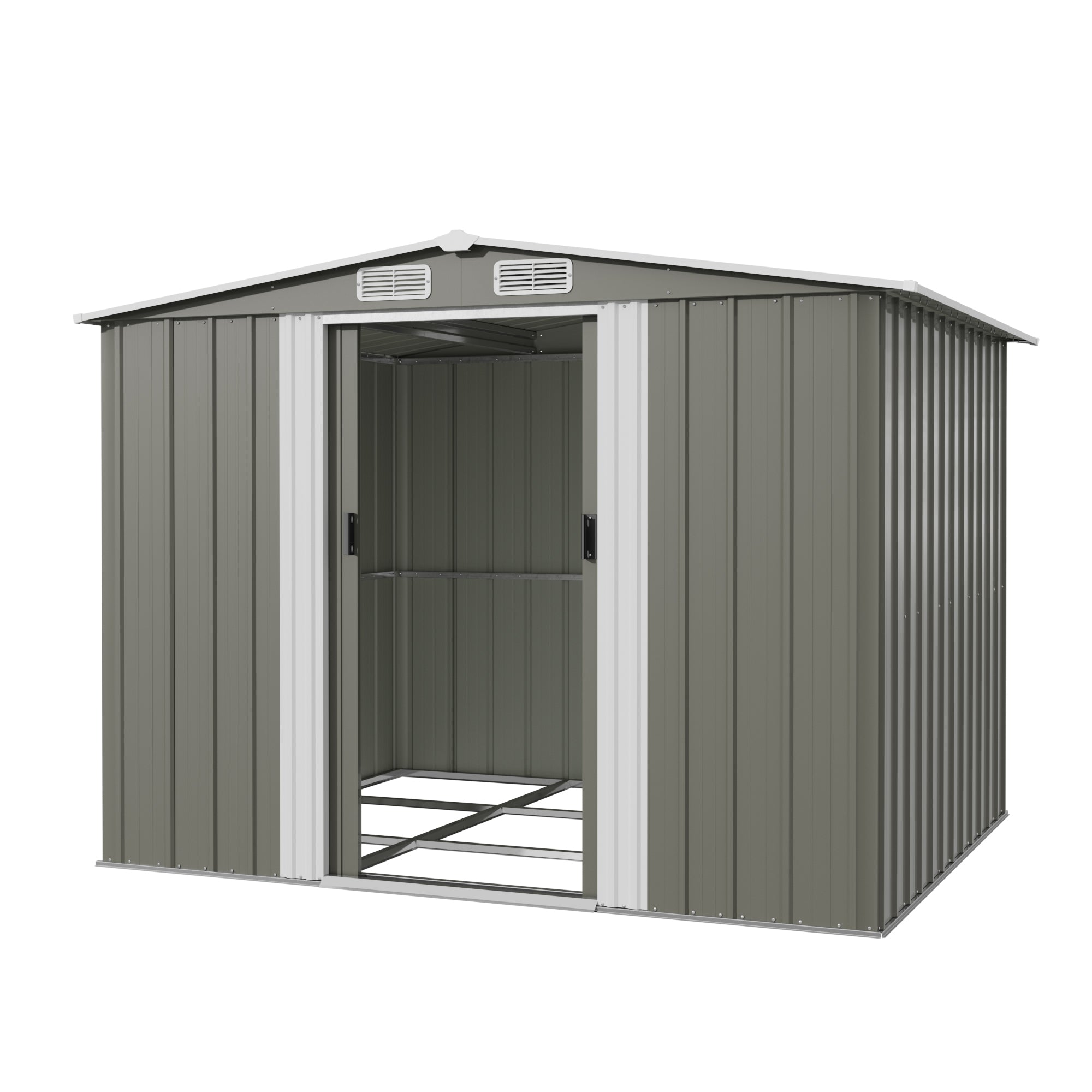Patiowell 8x6ft Metal Garden Shed with Double Sliding Door & Foundation, Grey