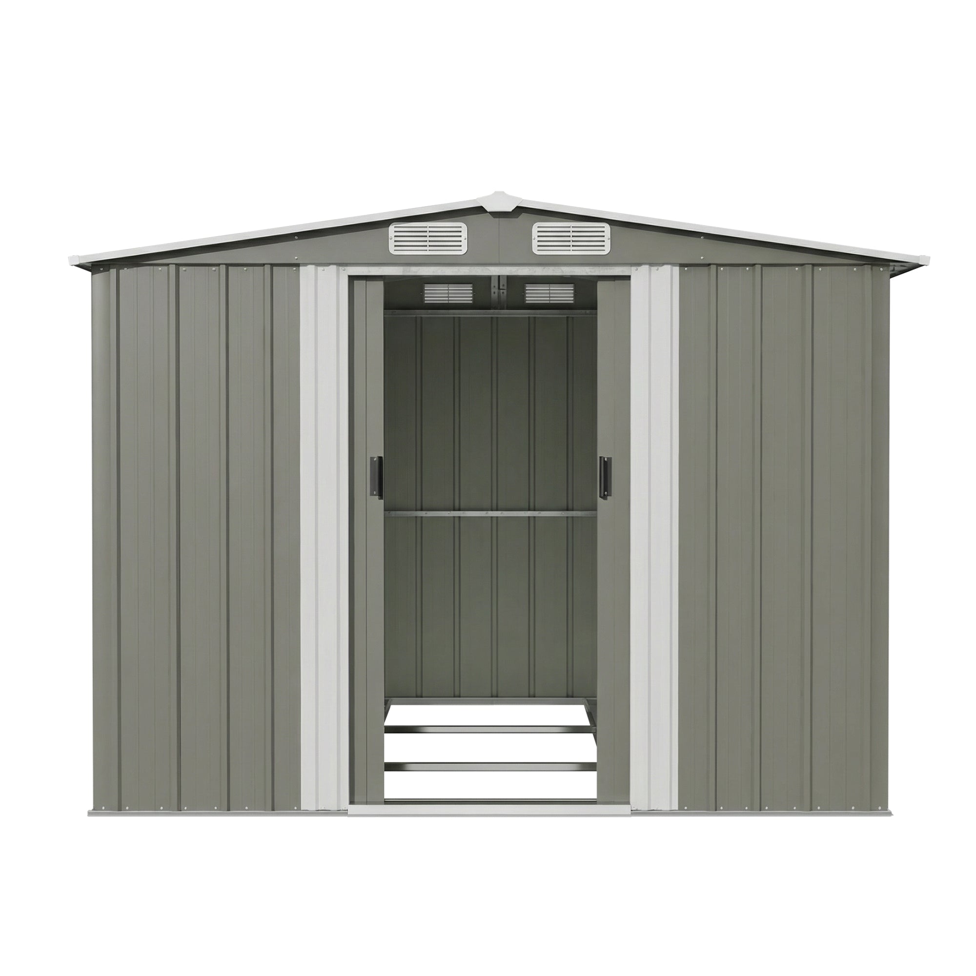 Patiowell 8x6ft Metal Garden Shed with Double Sliding Door & Foundation, Grey