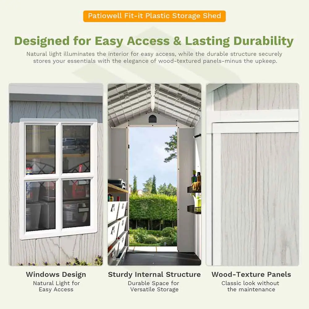 fit-it plastic storage shed windows design
 color:cool gray,white